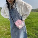 Fashion Women Hit Color Canvas Messenger Bag Cartoon Print Purse (Pink)