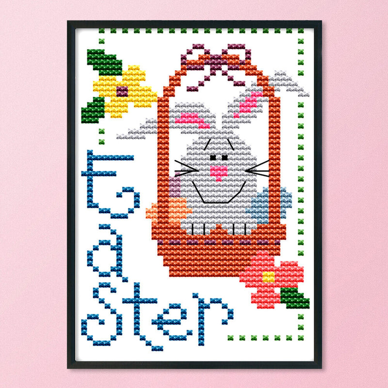 14CT Stamped Cross Stitch Kits DIY Cartoon Easter Artwork for Home Decor Gift