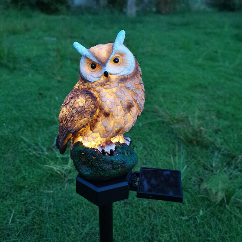 Solar LED Lawn Lights Owl Outdoor Landscape Statue Night Lamp (Dark Brown) Newly