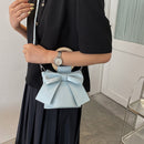 Bow Tie Bucket Crossbody Bag Women Leather Round Wooden Handle Shoulder Handbag