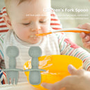 2pcs Baby Silicone Fork Spoon Set Toddler Learn To Eat Children Soft Utensi