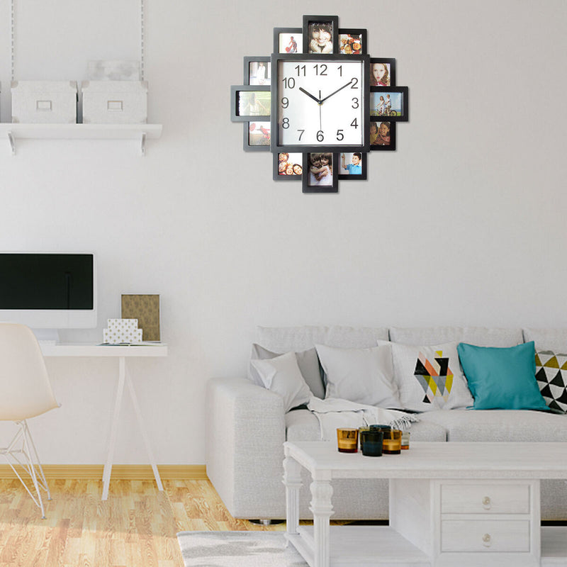 2-in-1 Plastic Multi Photo Frame Wall Clock, Living Room Wall Hanging