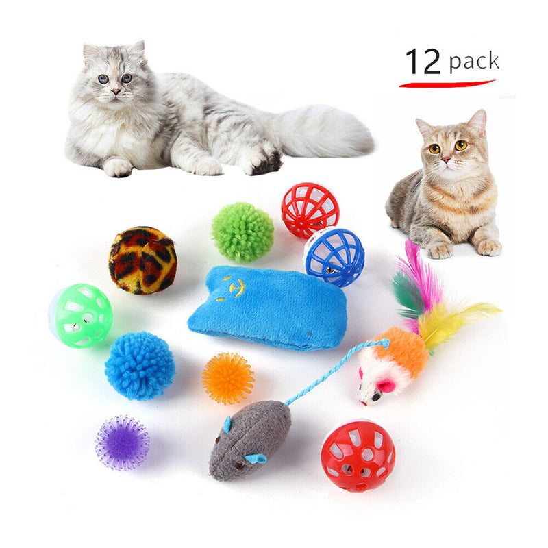 12x Pet Toys Funny Plush Mouse Bell Ball Bite Heavy Duty Pet Interactive Supplies