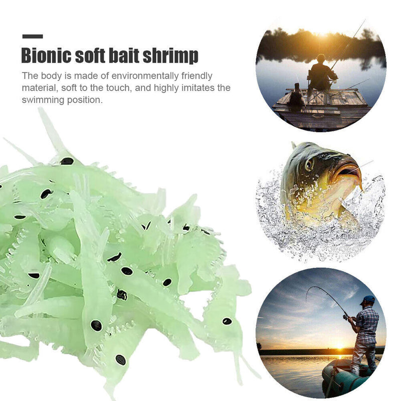 50pcs Luminous Shrimp Soft Lure 3cm Night Fishing Lure Fluorescent Glow Tac
