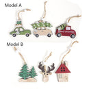 Home Elk Christmas Tree Decor Car Wooden Hanging Pendant Craft Ornaments