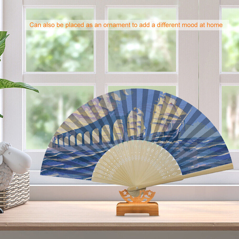 Oil Paint Folding Fan By Numbers DIY Sailboat Bridge Digital Oil Painting Fan