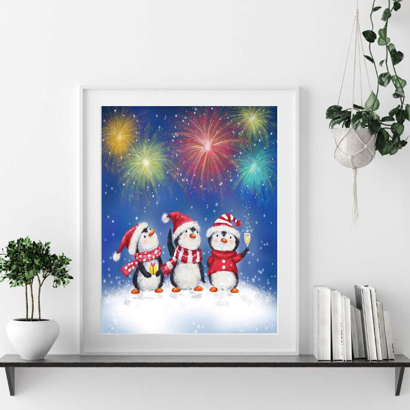 Christmas Penguin Oil Paint By Numbers Kits Canvas Drawing DIY Art (29479)