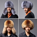 Lamb Leather with Fur Ear Flaps Men's Russian Hat Winter Trapper Hat Bomber Hat