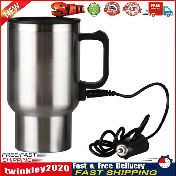 12V Portable 450ml Auto Car Heating Cup Stainless Steel Heater Kettle Mug Newly