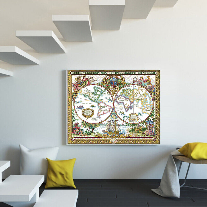 Old World Map Partial Cross Stitch 11CT Cotton Thread Printed Embroidery Kits