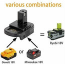 Li-ion Battery Adapter DM18RLFor Dewalt For Milwaukee 18V-20V To For RYOBI 18V