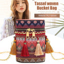 Woven Bucket Shoulder Bag Women Ethnic Tassel Chain Crossbody Bag (Red)