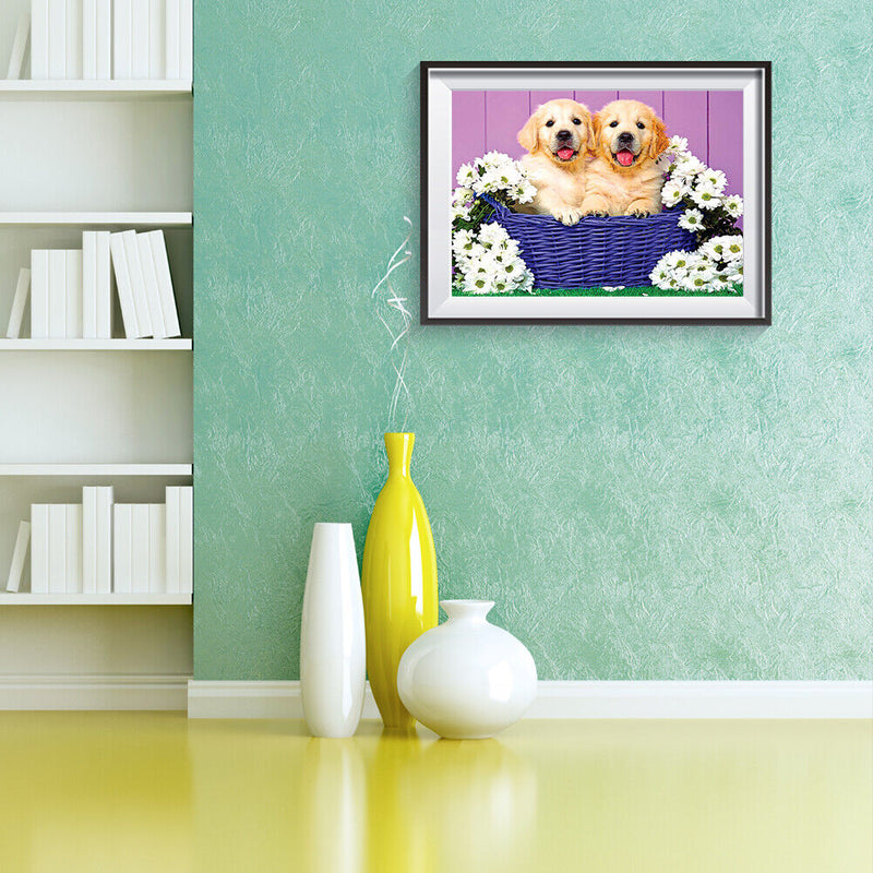 5D DIY Diamond Painting Two Dogs in Basketball Full Drill Embroidery Needlework Kits
