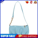 Women Pleated Chain Solid Color Underarm Bag Casual Small Handbag (Blue)