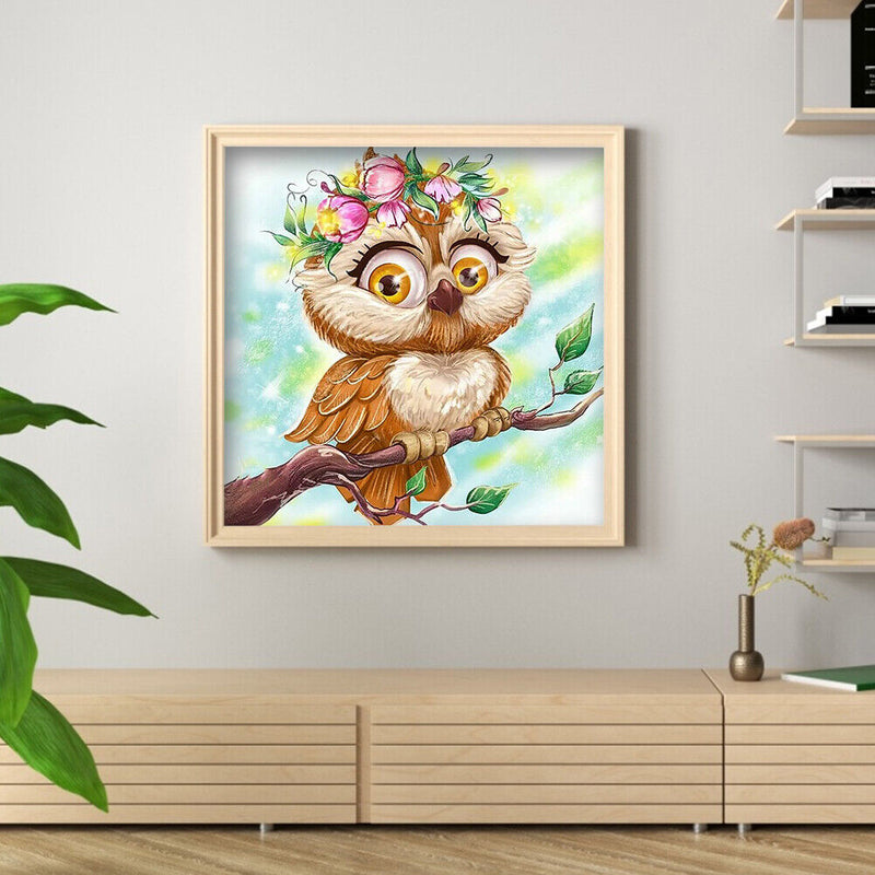 5D DIY Full Drill Round Shape Owl Rhinestone Diamond Drawing Home Decoration