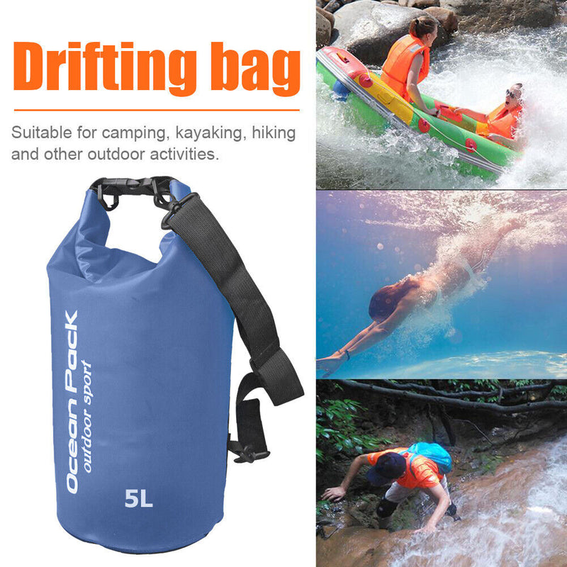 Waterproof Pouch Dry Sack for Drifting Swimming Trekking Bag (Blue 5L)