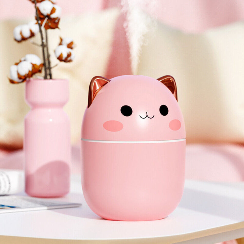 250ml Air Humidifier Cute Aroma Diffuser with Night Light Cool Mist (Pink)