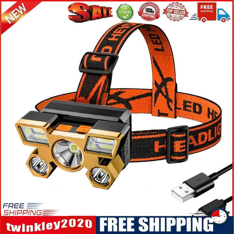 5xLED 1200mAh Portable Headlight USB Rechargeable Outdoor Fishing Headlamp