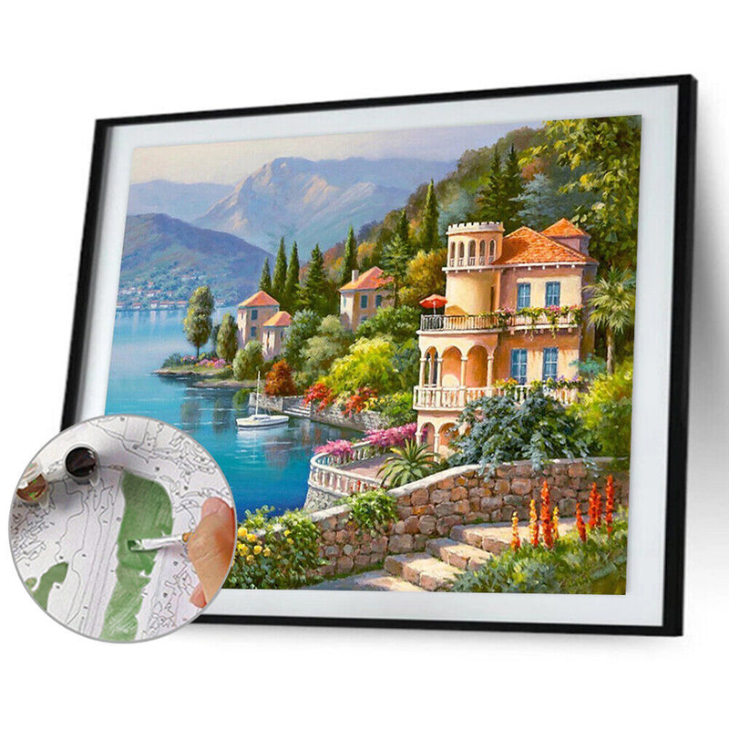 Hand Painted Oil Paint by Numbers DIY Downtown Scene Drawing Wall Decoration Kit