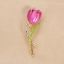 Tulip Flower Brooch Pin Crystal Rhinestone Women Costume Jewelry(Rose Red)