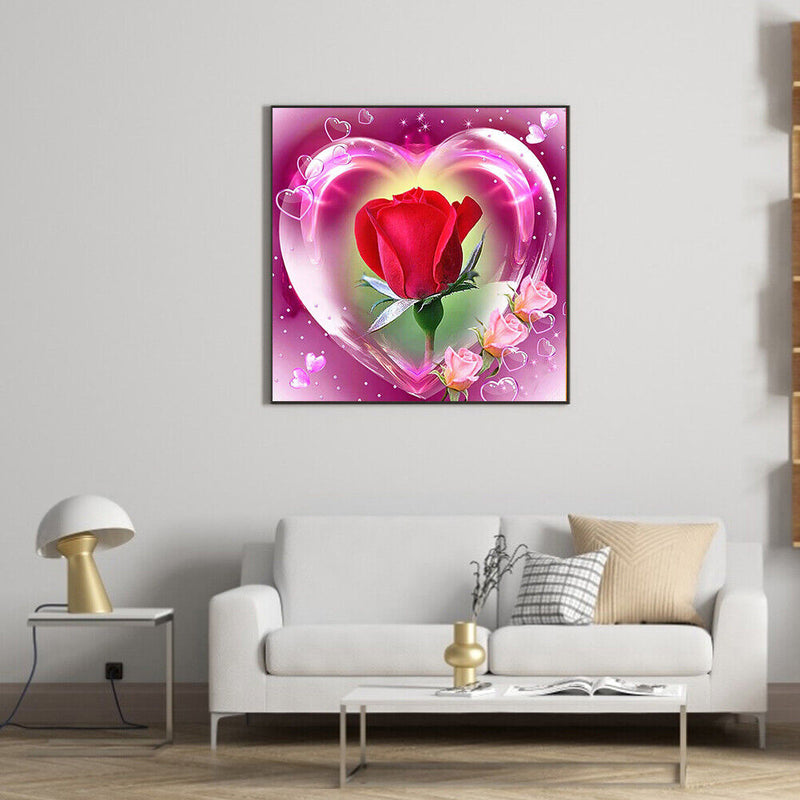 5D DIY Diamond Painting Heart Rose Full Round Drill Mosaic Picture Wall Art Kit