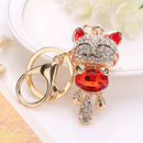 Lucky Smile Cat Crystal Rhinestone Purse Bag Car Keychains (Red)