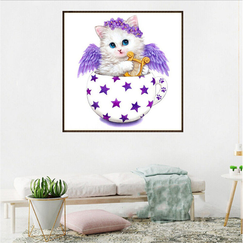 Cat 5D DIY Diamond Painting Embroidery Mosaic Needlework Home Decor(Purple)
