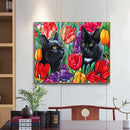 Black Cat in Flowers Oil Paint By Numbers Kit DIY Acrylic Painting Picture