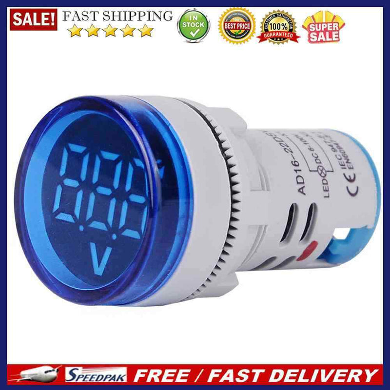 6-100V DC Digital Voltmeter Indicator LED Lamp Round Signal Light (Blue)