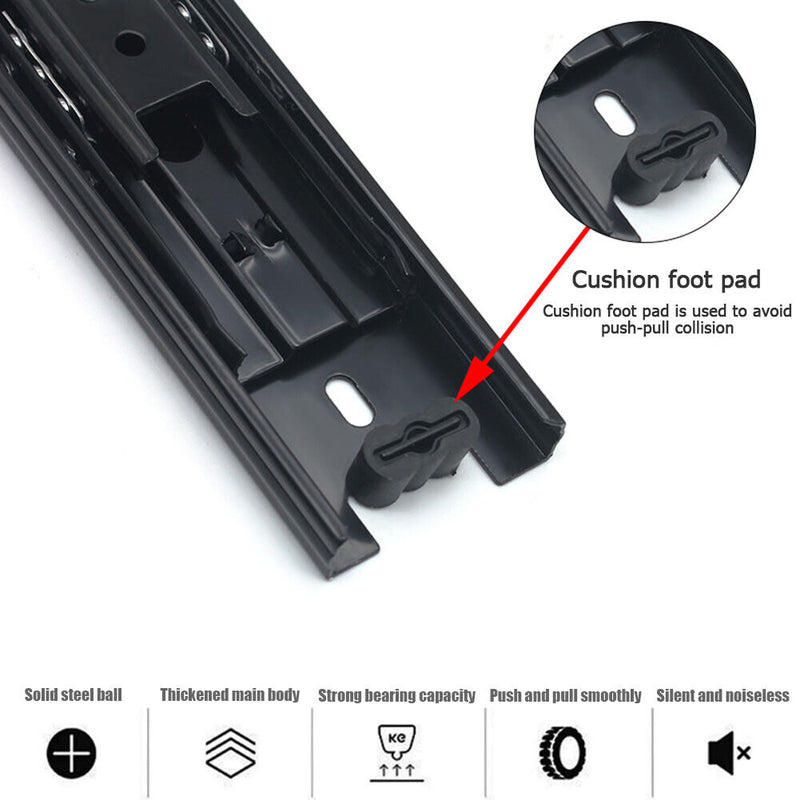 2pcs Cabinet Drawer Slides Mute Buffer Damping Ball Bearing Guide Rail Hard