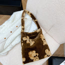 Women Faux Fur Cartoon Handbags Large Fluffy Shoulder Bags (Brown Bear)