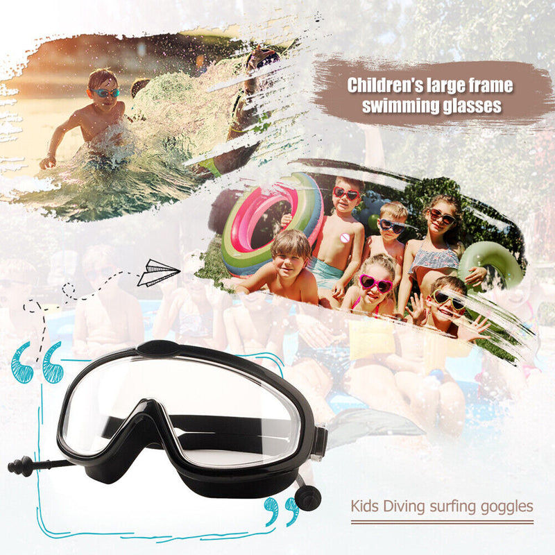 Children Swimming Goggles w/ Earbuds Anti Fog Swimming Glasses (Black) Newly