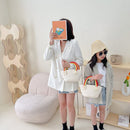 Women Mini Handbag Cotton Rope Beach Rainbow Cloud Mini Basket Knit Tote Bag