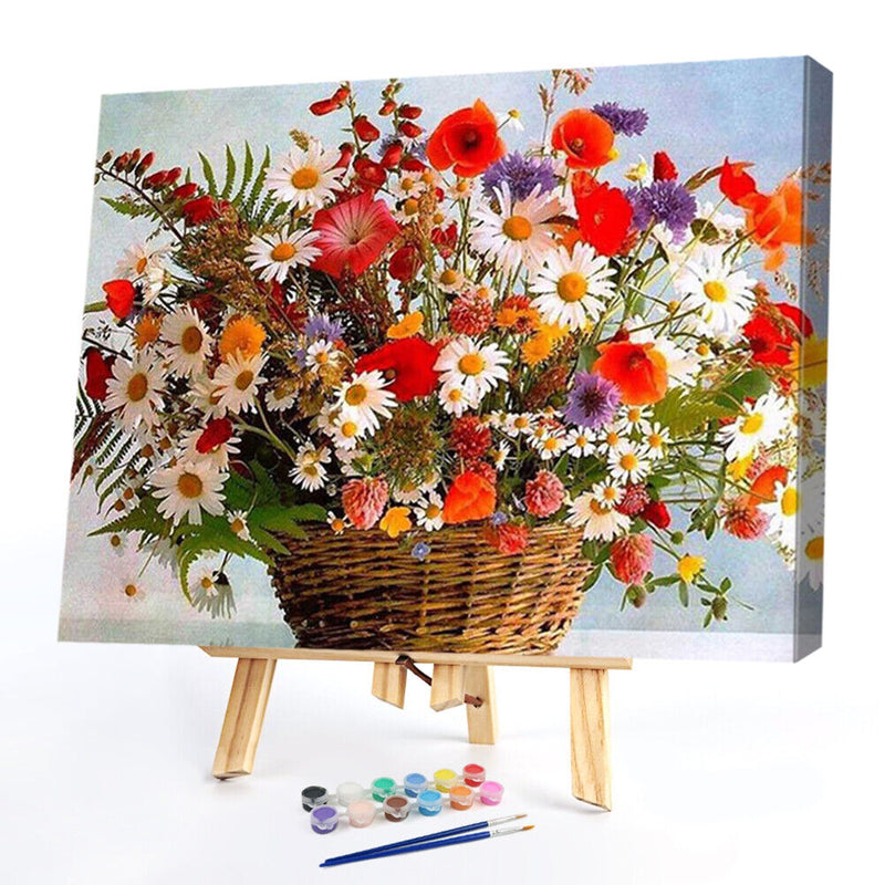 Painting By Numbers Kit DIY Basket Flower Canvas Oil Art Picture Craft