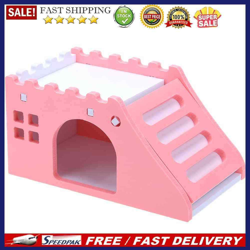 Hamster Staircase Villa Sleeping House Bear Pet Nest Log Cabinet(Pink)