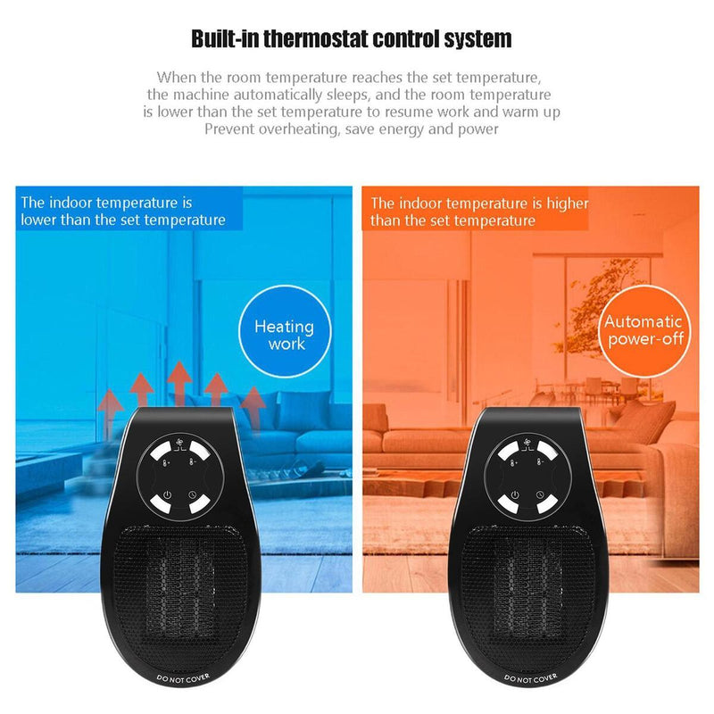 PORTABLE ELECTRIC HEATER UK PLUG IN WALL FAN HEAT SETTING 500W REMOTE CONTROL