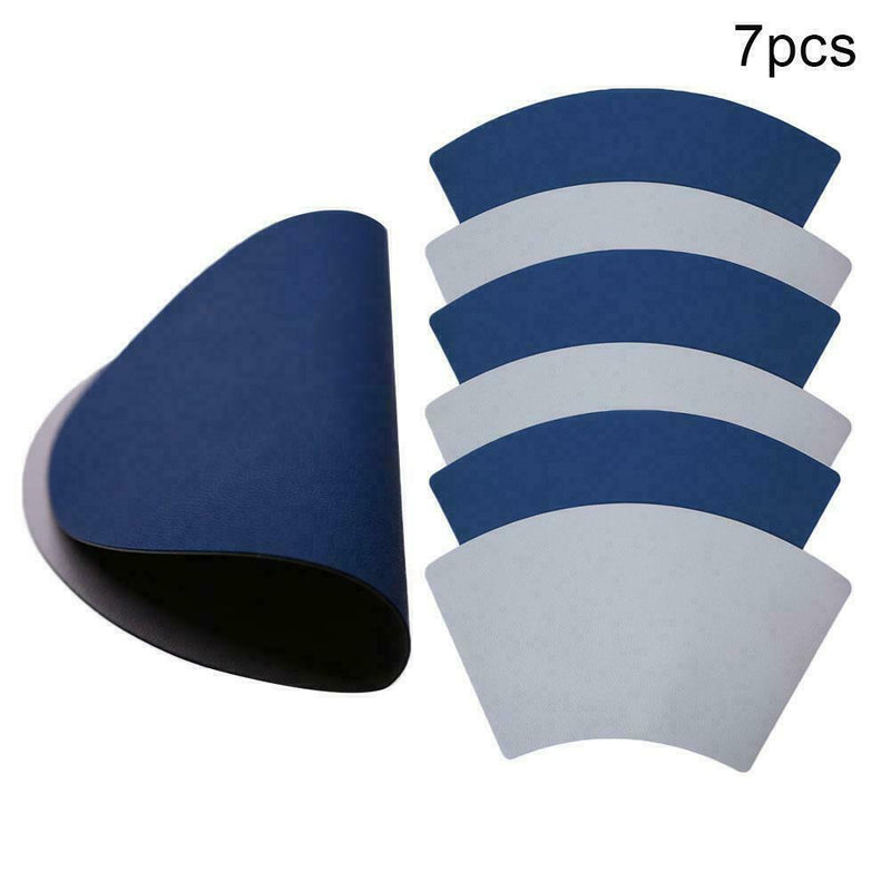 6pcs gray blue 30*50 fan-shaped placemat*1pcs32*32 round mat Q5J9