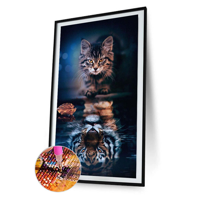 5D Diamond Painting Kit DIY Cat Reflection Full Round Drill Mosaic Wall Pic