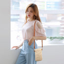 #A Straw Shoulder Bag Women Girl Woven Summer Travel Small Phone Pouch Coin Purs