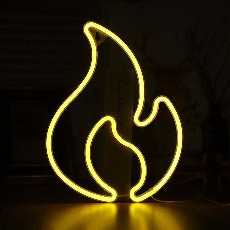 Fire Flame Neon Sign Light LED Hanging Wall Night Lamp Home Decor (Yellow) Newly