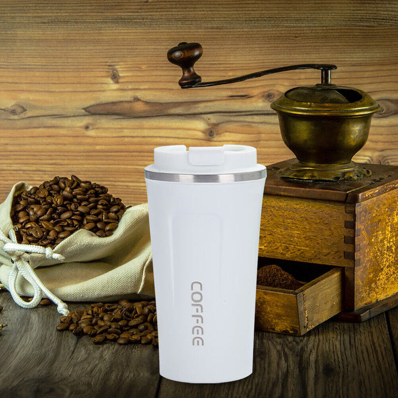 380ml Double Stainless Steel Coffee Car Mug Travel Insulated Bottle (White)