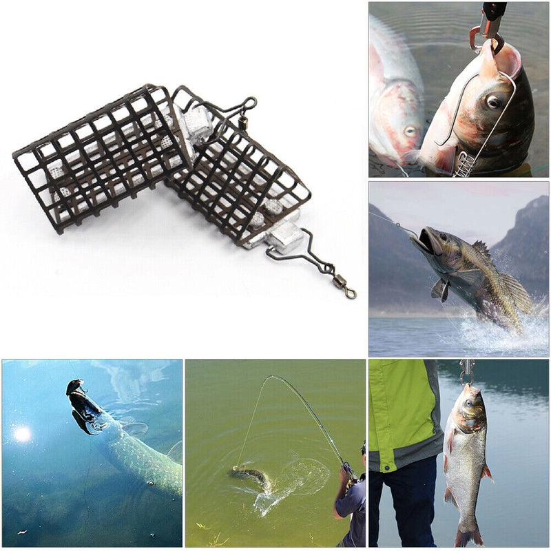 5pcs Metal Bait Fishing Trap Basket Feeder Holder Cage Sinker Fishing Tackl