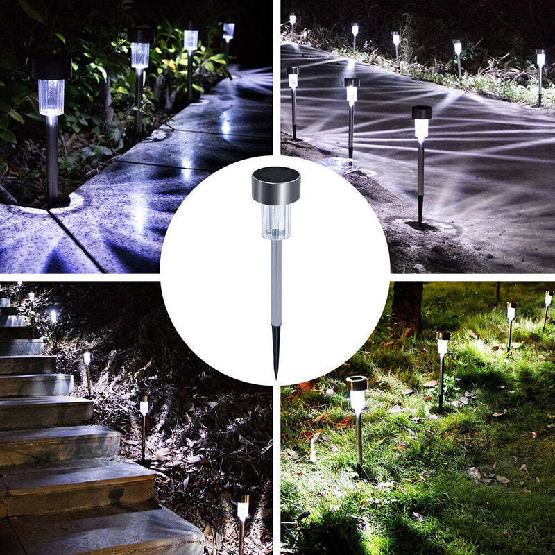 10pcs LED Solar Light Mini Steel Tube Lawn Stake Lamp Garden Decor (White) Newly