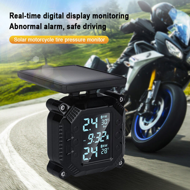 USB Solar Motorcycle TPMS Wireless Tire Pressure Monitoring Alarm System Newly