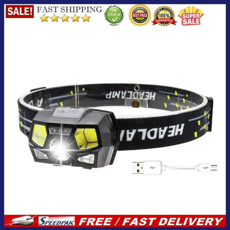 Powerful XPE+COB LED Headlight Sensor Head Light USB Charging Head Flashlig