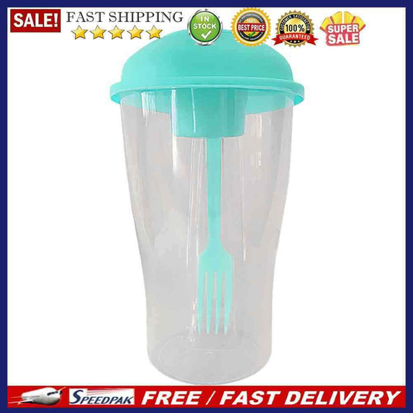 Portable Cup with Fork - Low-cal Food Container for Cereal Oatmeal (Green)