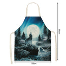 Kitchen Aprons for Women Men Household Baking Night Wolf Linen Cook Tablier