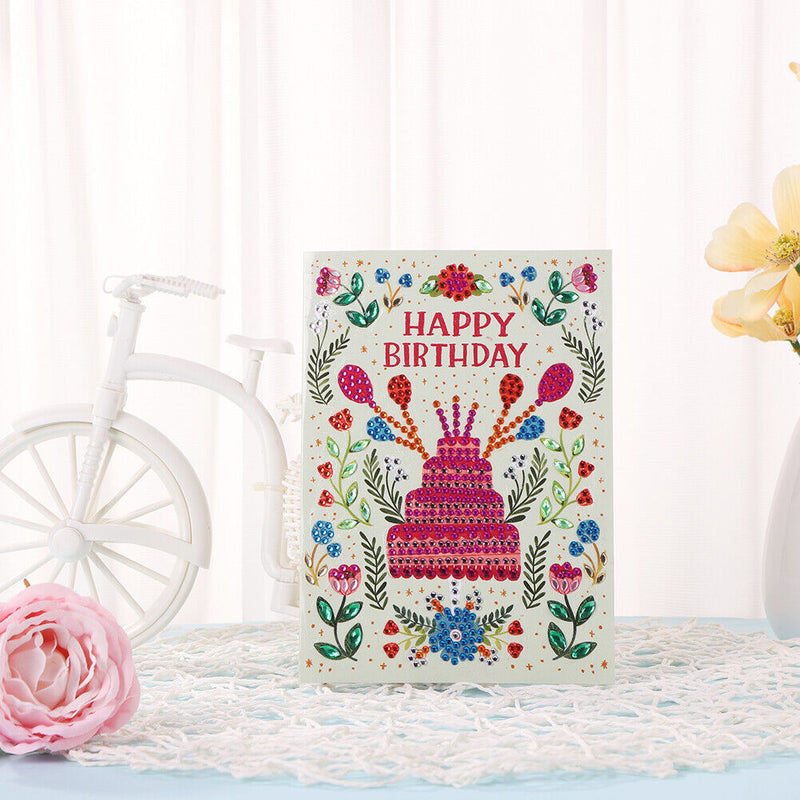 Special Shaped 5D Diamond Painting Happy Birthday Card DIY Postcard (KP017)