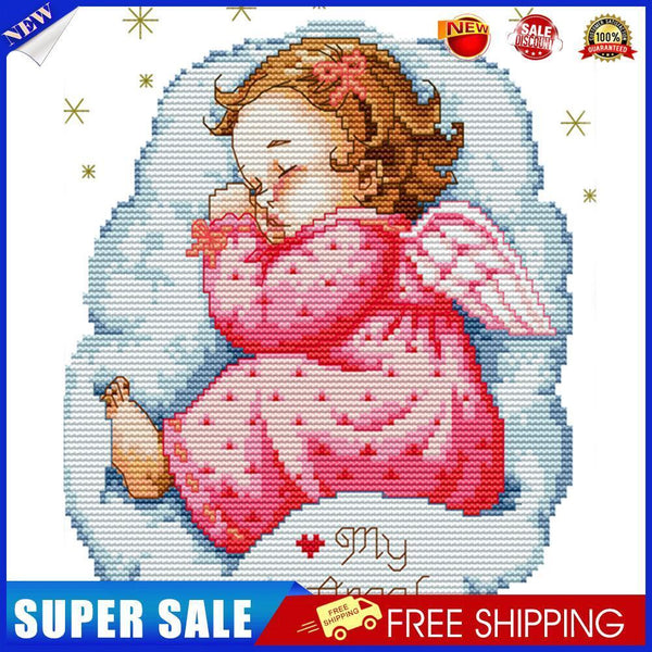 14CT 2 Strands 22x28cm DIY Sleeping Angel Baby Full Cross Stitch Kit (Girl)