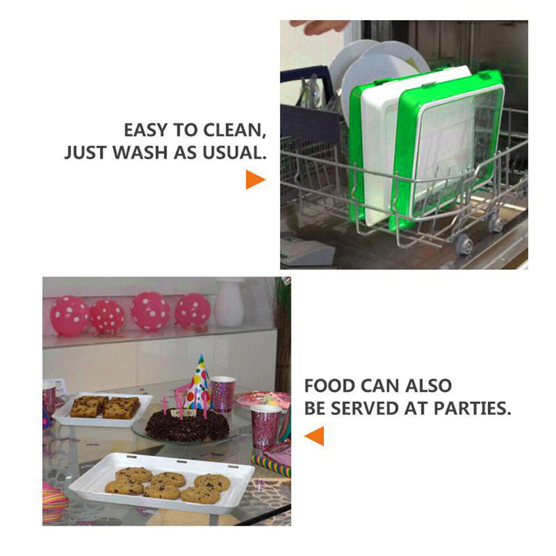 Food Preservation Tray Plastic Food Fresh Storage Plates Container (Green) Newly